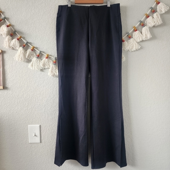 Soft Surroundings Black Ponte Flare Slit Leg  Trouser Pants Pull On Business M - Picture 1 of 11